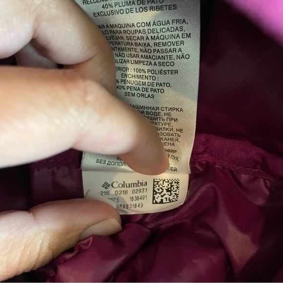 Columbia Girls Plum Purple Puffer Jacket Size 14/16 Zip Up Hooded Duck Down Coat - Picture 6 of 6